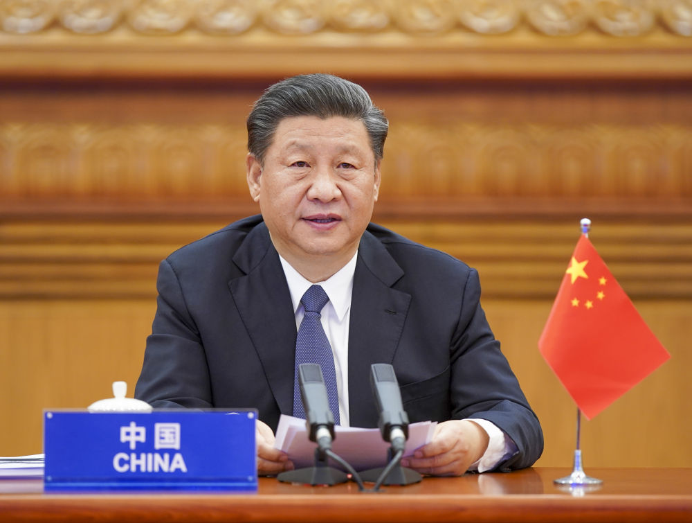 2020年3月26日，習(xí)近平在北京出席二十國集團(tuán)領(lǐng)導(dǎo)人應(yīng)對新冠肺炎特別峰會并發(fā)表題為《攜手抗疫 共克時艱》的重要講話。新華社記者 李學(xué)仁 攝